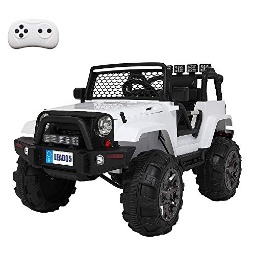 VALUE BOX Extra Larger Ride On Truck, 12V Battery Electric Kids Toddler Motorized Vehicles Toy Car w/ Remote Control, 3 Speeds, Spring Suspension, Seat Belts, LED Lights and Realistic Horns (White)