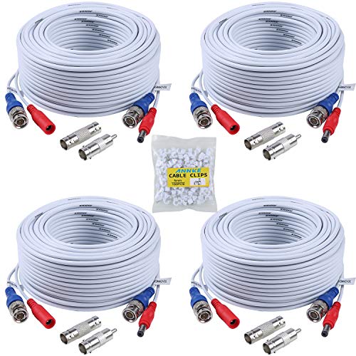 ANNKE Security Camera Cable (4) 30M/ 100ft All-in-One BNC Video Power Cables, BNC Extension Wire Cord for CCTV Camera DVR Security System (4-Pack, White)