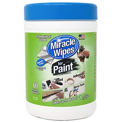 MiracleWipes for Paint Cleanup - All Purpose Cleaner, Brushes, Wet Paint, Caulking, Hands, Epoxy, Acrylic, DIY - Removes Grease, Grime, Oils, Adhesives & More - Cleaning Supplies - (60 Count)