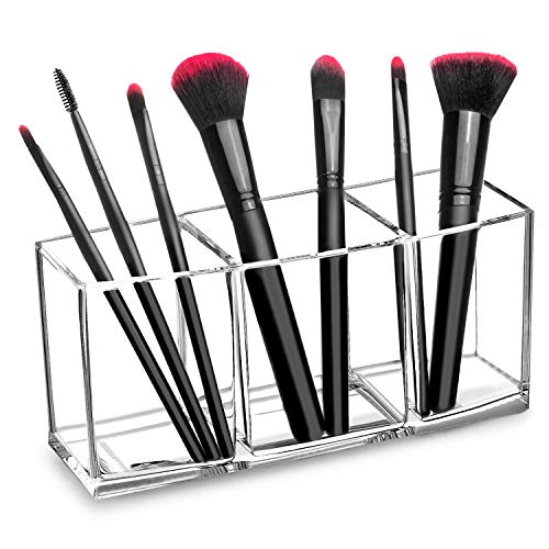 hblife Clear Makeup Brush Holder Organizer, 3 Slot Acrylic Cosmetics Brushes Storage Solution
