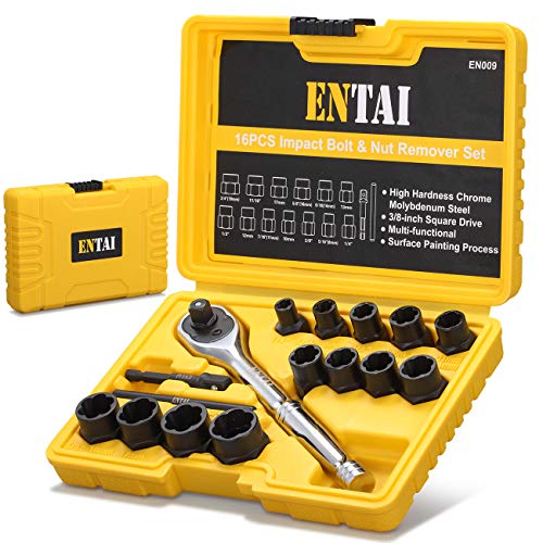 ENTAI Damaged Stripped Bolt & Nut Extractor Set, 16 Pieces Bolt Remover Tool Set with Solid Storage Case, Perfect for Removing Damaged, Rounded Bolts Nuts and screws