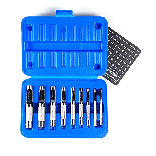 OWDEN 9 PIECES HOLLOW PUNCH SET (1/8'-1/2') WITH A FREE CUTTING MAT, LEATHER PUNCH SET