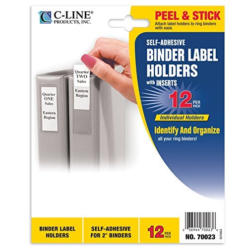 C-Line Self-Adhesive Binder Label Holders for 2' Ring Binders, 2-5/16'; x 3-1/16', 12 per Pack (70023)