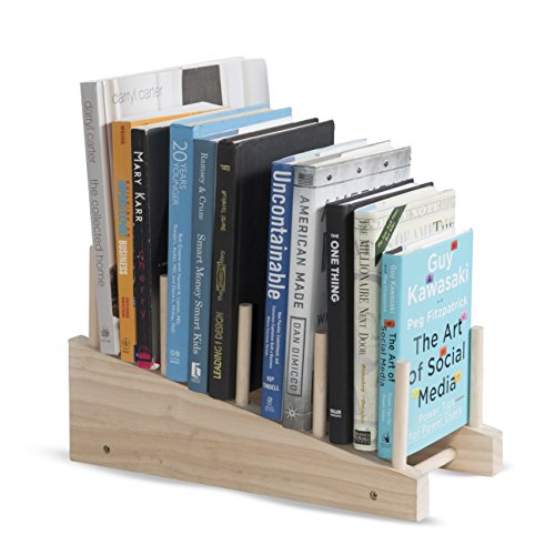 brightmaison Wooden Book Holder Decorative Free-Standing Bookend 4-Slot Magazine Mail File Rack Office Desktop Organizer Décor Display Natural Unfinish Wood