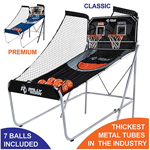 Rally and Roar Premium Home Dual Shot Basketball Arcade Game, 7 Basketballs, Indoor - Foldable Space Saver