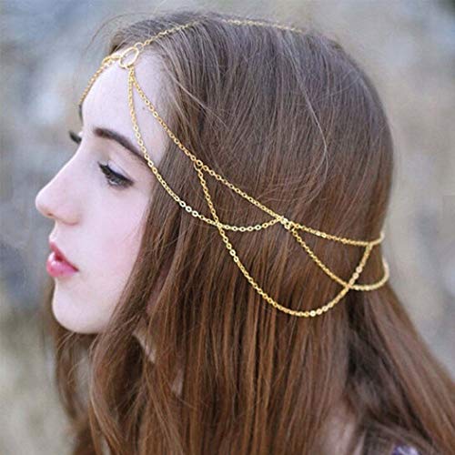 Outyua Layered Head Chain Gold Circle Tassel Hair Chain Wedding Prom Bridal Headpices Head Jewelry Accessories for Women and Girls