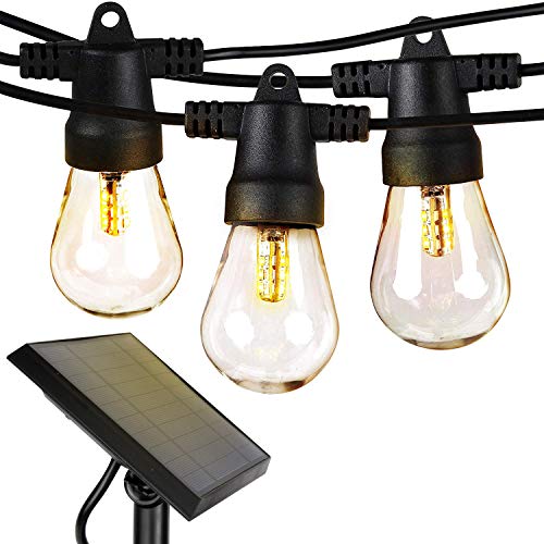 Brightech Ambience Pro - Waterproof, Solar Powered Outdoor String Lights - 27 Ft Vintage Edison Bulbs Create Bistro Ambience On Your Patio - Commercial Grade, Shatterproof - 1W LED, Soft White Light