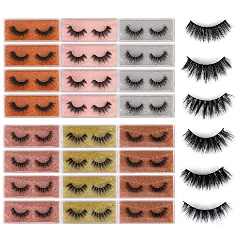 Faux Mink Eyelashes 24 Pairs 6 Styles Lashes Pack Natural Look Fluffy Wispy Long False Lashes Dramatic Makeup Soft Handmade Reusable Portable Boxes Fake lashes