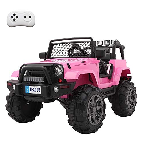 VALUE BOX Extra Larger Ride On Truck, 12V Battery Electric Kids Toddler Motorized Vehicles Toy Car w/ Remote Control, 3 Speeds, Spring Suspension, Seat Belts, LED Lights and Realistic Horns (Pink)