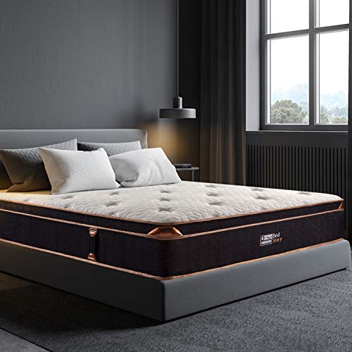 BedStory 10 Inch Hybrid Mattress Queen, Mattress in a Small Box, Black Luxury Gel Memory Foam Mattress Pocket Coil Innerspring Medium Firm