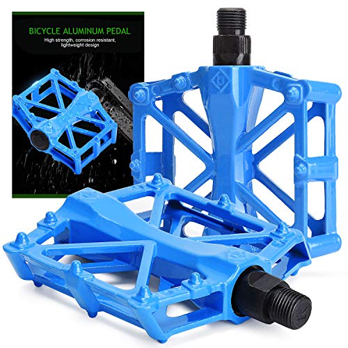 TOBWOLF 2PCS Bike Pedals, Non-Slip Aluminum Alloy Mountain Bicycle Pedal with 16 Anti-Skid Pins, Lightweight Universal 9/16' Spindle Cycling Bicycle Platform Pedal for MTB, BMX, Road Bike - Blue