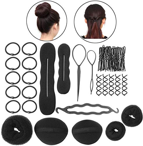 Healthcom 26 Pcs Hair Bun Crown Shapers Women Girls Maker Hair Braid Tool Perfect Hair Bun Making Styling Tools Set DIY Bun Maker Clip Curler Roller Tool Twist Donut Bun Hair Styling Accessories Kit