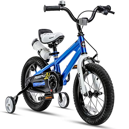 RoyalBaby Kids Bike Boys Girls Freestyle BMX Bicycle with Training Wheels Gifts for Children Bikes 14 Inch Blue