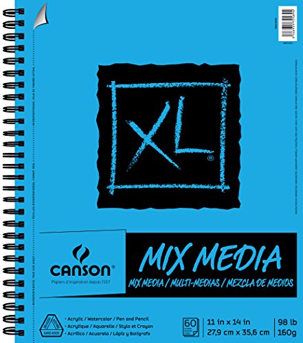 Canson 100510929 XL Series Mix Paper Pad, Heavyweight, Fine Texture, Heavy Sizing for Wet and Dry Media, Side Wire Bound, 98 Pound, 11 x 14 in, 60 Sheets, 11'X14', 0