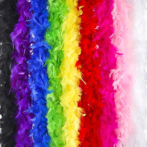 Outuxed 9pc 6.6ft Multicolor Crafts Feather Boas for Adults, Party Bulk 40g with 9 Colors Decoration and Costume Dress Up