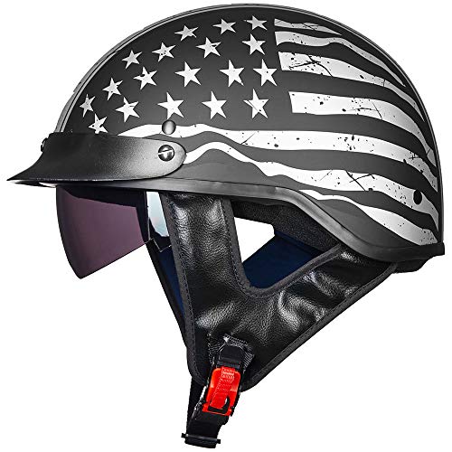 ILM Half Helmet Motorcycle Open Face Sun Visor Quick Release Buckle DOT Approved Cycling Motocross Suits Men Women (M, Patriotic Flag)