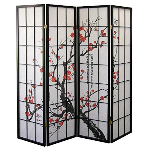 Legacy Decor 4-Panel Blossom Screen Room Divider, Black