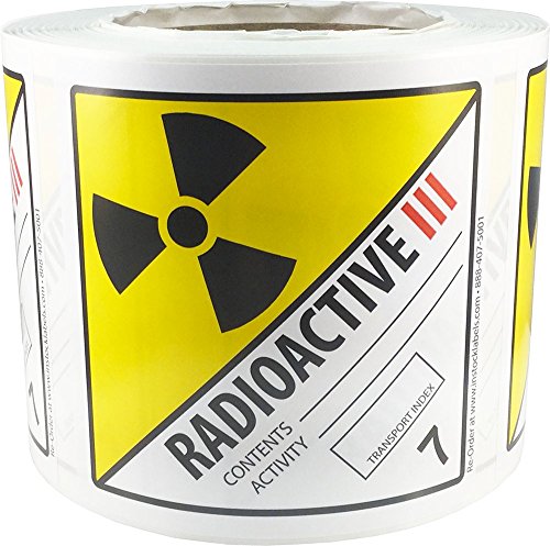 Hazard Class 7 D.O.T. Radioactive III Labels 4x4 Inch Square 500 Adhesive Labels