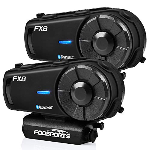 FODSPORTS FX8 Motorcycle Bluetooth Intercom with Noise Cancellation, Louder Volume Motorcycle Bluetooth Headset with Great Sound Quality, FM, Up to 8 Riders Group Intercom Communication System(2pcs)