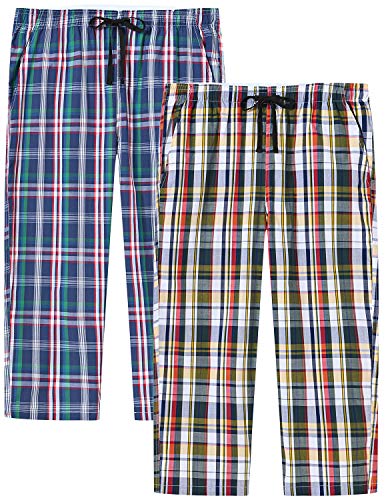 AjezMax Womens Plaid Pajama Bottoms Pajama Pants Sleep Pants Cotton with Pockets Pack Capri Pants,2XL