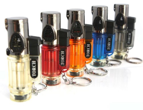 Lot of 5 Triple Torch Transparent Color Butane Cigarette Cigar Lighter 25337x5