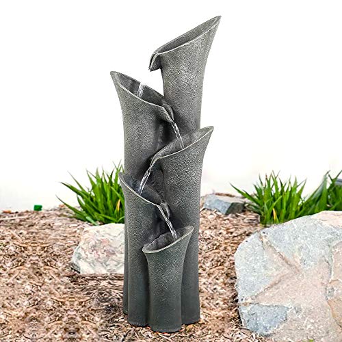 PeterIvan Floor-Standing Fountains - 39 1/2” 5-tiered Cylindrical Cascading Water Fountain with LED Lights for House, Garden, Patio, Yard Decor, Water Fountains Outdoor Features Vision&Audition Relax