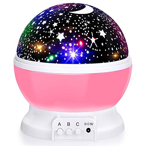 Baby Night Lights, Moon Star Projector 360 Degree Rotation - 4 LED Bulbs 8 Color Changing Light, Romantic Night Lighting Lamp, Unique Gifts for Birthday Nursery Women Children Kids Baby