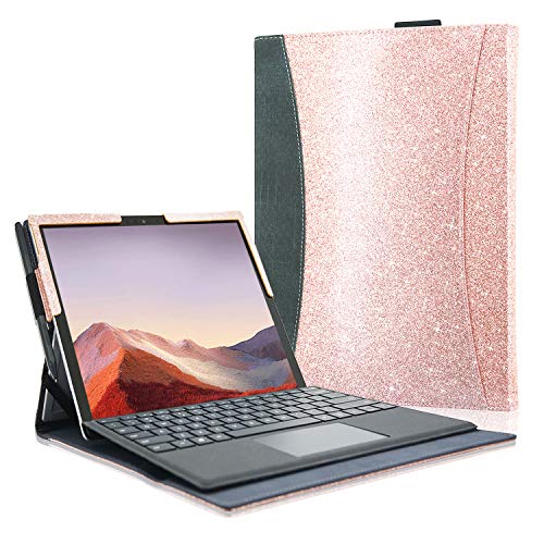 ACdream Microsoft Surface Pro 7 Case, Multiple Angle Viewing with Pocket Business Cover Case for Surface Pro 6 / Surface Pro 5 / Surface Pro 4 (Fit Type Cover Keyboard),Glitter Rose Gold