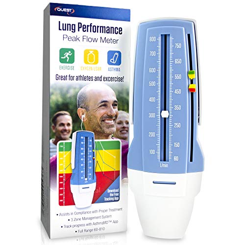 Quest AsthmaMD Lung Performance Peak Flow Meter Measures Lung Performance for Athletes, asthmatics, Breathing Lung Exerciser. Breath Measurement System. Includes Downloadable Free Tracking App