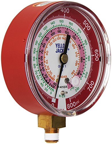 Yellow Jacket 49137 3-1/8' Red Pressure, 0-800 psi, R-22/404A/410A Gauge Degrees F
