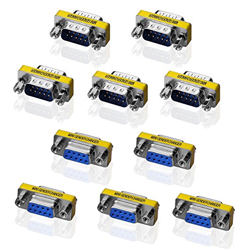 SIENOC 5pcs 9 Pin RS-232 DB9 Male to Male 5pcs Female to Female Serial Cable Gender Changer Coupler Adapter Pack of 10