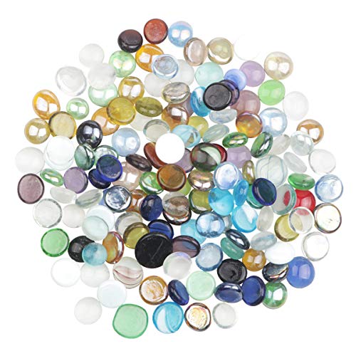 YiYa Mixed Colour Flat Marble Decorative Beads Glass Gems for Home Decoration Vase Filler Fish Tank Bottom Decoration (About 0.68 lb(310g)/Bag)