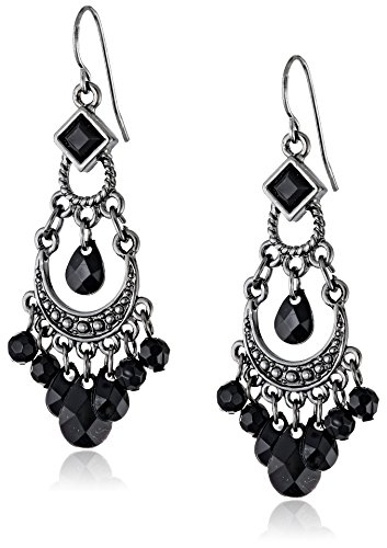 1928 Jewelry Black Crescent Chandelier Earrings