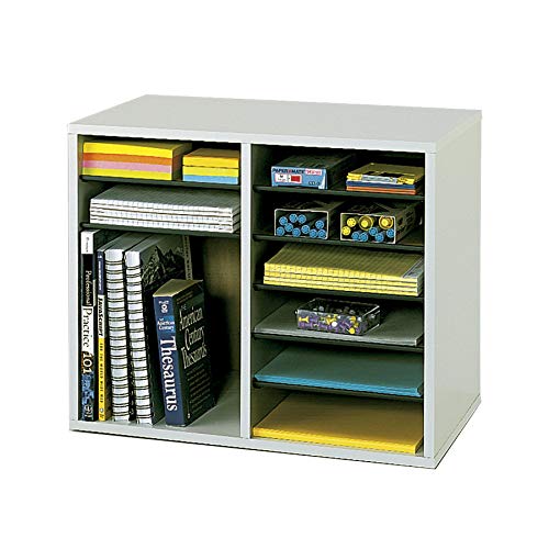 Safco Products Wood Adjustable Literature Organizer, 12 Compartment 9420GR, Gray, Durable Construction, Removable Shelves