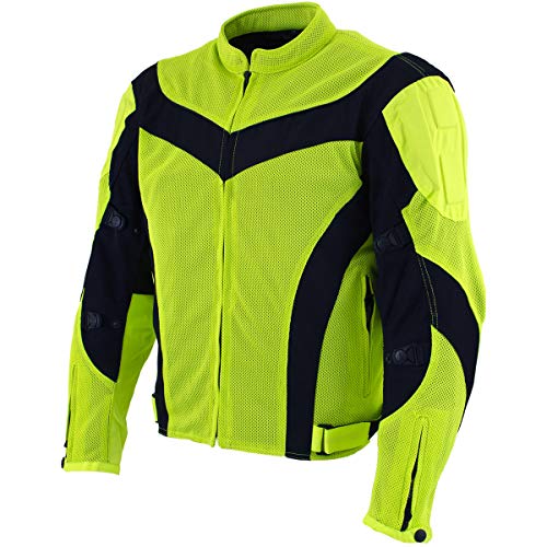 Xelement CF-6019-66 Men's 'Invasion' Neon Green Textile Armored Motorcycle Jacket - Large