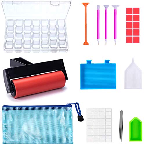 22 Pieces 5D Diamonds Painting Tools and Accessories Kits with Diamond Painting Roller and Diamond Embroidery Box for Adults or Kids