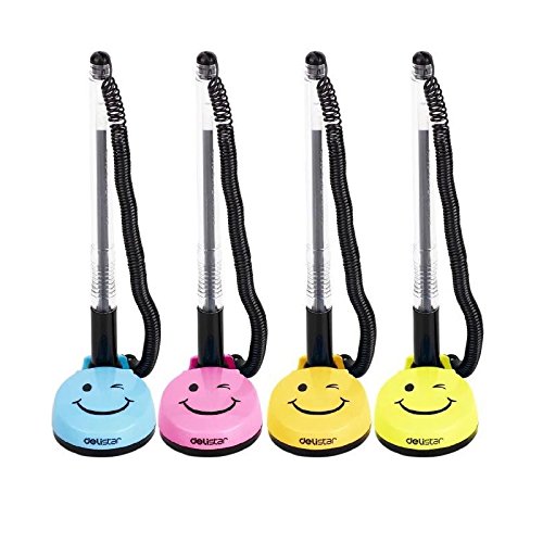Chris.W Pack of 4 Smile Face Desktop Gel Ink Pen/Counter Pens with Adhesive-Backed Base, Black Ink, 0.5mm(Multi Colors)