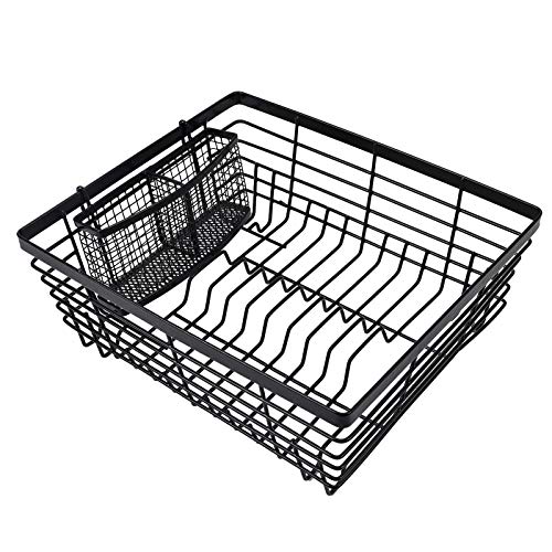 TQVAI Kitchen Dish Drying Rack with Full-Mesh Silverware Basket Holder, Black