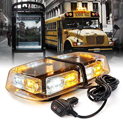 Xprite White Amber 36 LED Roof Top Mini Strobe Lights Bar 16 Flashing Modes Warning Beacon Light w/Magnetic Base for Emergency Hazard Vehicles, Trucks, Snow Plow, Construction Cars Bus