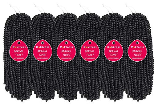 Roktress 6 Pack Spring Twist Crochet Hair Braiding Bomb Twist Ombre Colors Low Temperature Kanekalon Synthetic Fiber Fluffy Hair Extensions (14inches, 1B#)