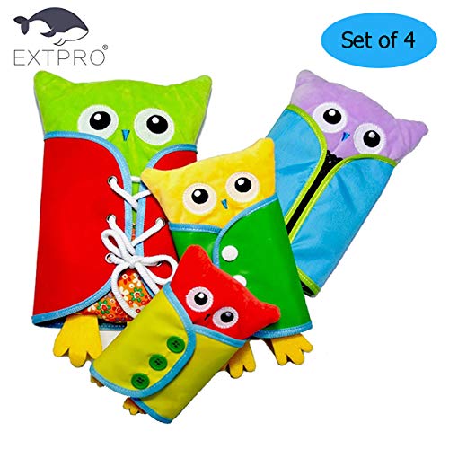 Extpro Learn to Dress Owl Doll Toys for Toddlers Early Education Basic Life Skills Teaching, Learn to Lace, Snap, Button, Zip, Tie and More (Owl)