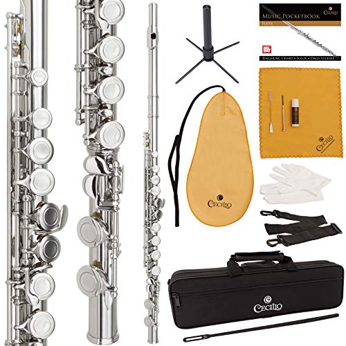 Cecilio High Grade Student C Flute Package in Silver Nickel Plated with 1 Year Warranty