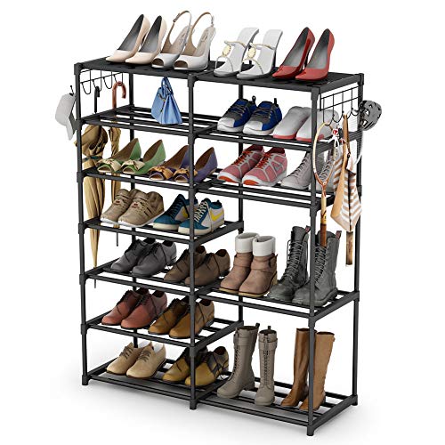 Tribesigns Shoe Rack Shoe Tower Shoe Shelf Shoe Storage Organizer Unit Entryway Shelf Stackable Cabinet 24-30 Pairs 7-Tier Durable Metal Shoe Rack Boots Organizer