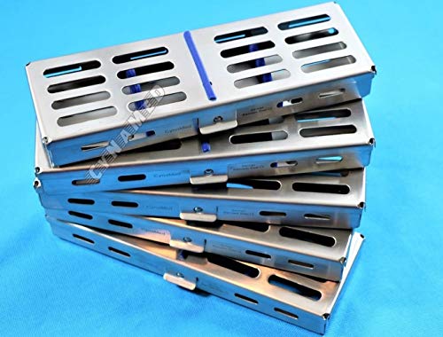 Set of 5 Each German Stainless Steel Dental Autoclave Sterilization Cassette Rack Box Tray for 5 Instruments