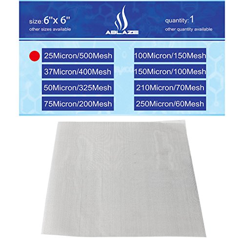 AblazeMesh 25 Micron 500 Mesh Screen Stainless T-316 Surgical Grade Filter Material Particulate Capture Extracts Home Brewing Aquariums Biofuel (6''X6'')