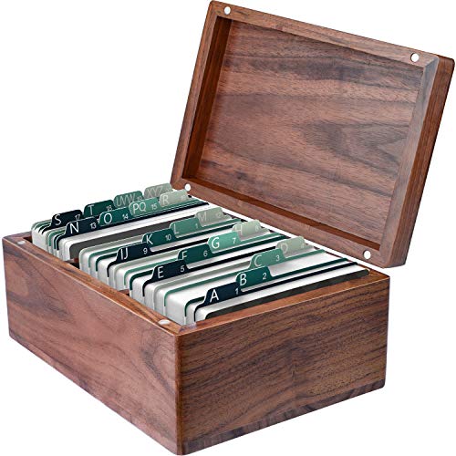 MaxGear Business Card Holder 2.2 x 3.5 inches Index Cards Organizer Wood Cards Box Business Cards File Storage Index Card Organizers, 3 Divider Boards for 300 Cards, A-Z Guides, 6.3 x 4.5 x 3 inches