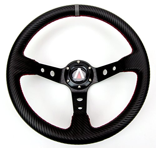 Tanaka 350mm Deep Dish 6 Bolt PU Carbon Fiber Steering Wheel (Universal)