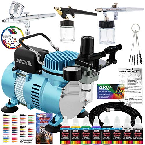 Master Airbrush Professional Cool Runner II Dual Fan Air Compressor Airbrushing System Kit with 6 Primary Opaque Colors Acrylic Paint Artist Set, 3 Airbrushes, Gravity and Siphon Feed - How to Guide