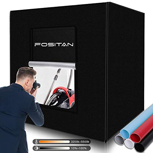 FOSITAN Photo Studio Light Box 32'/80cm Dimmable Photography Lighting Shooting Tent Kit with 2 Bi-Color Led Light Bars 252 LED Light Beads 5 Colors Backgrounds (with Black Blue White red Gray)