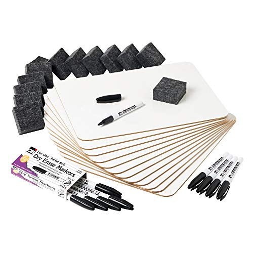 Charles Leonard Dry Erase Lapboard Class Pack, Includes 12 Each of Whiteboards, 2 Inch Felt Erasers and Black Dry Erase Markers (35036)